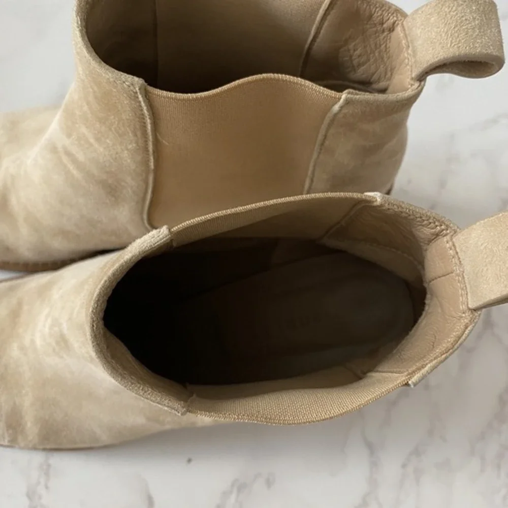 Jenni Kayne Ankle Boots Women Sz 39 (US‎ 9) Beige Suede Almond Toe Mid Heel